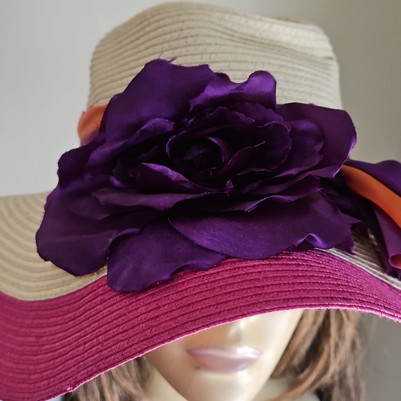 Cream w/ Silk Purple Flower‎ Orange Purple Brim Hat